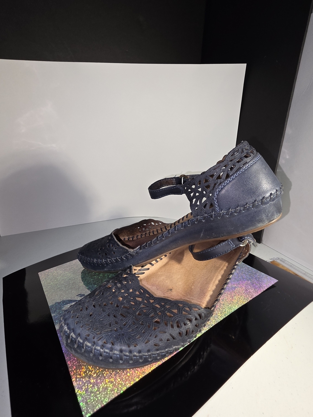PIKOLINOS Navy Laser-Cut Ankle-Strap Sandals